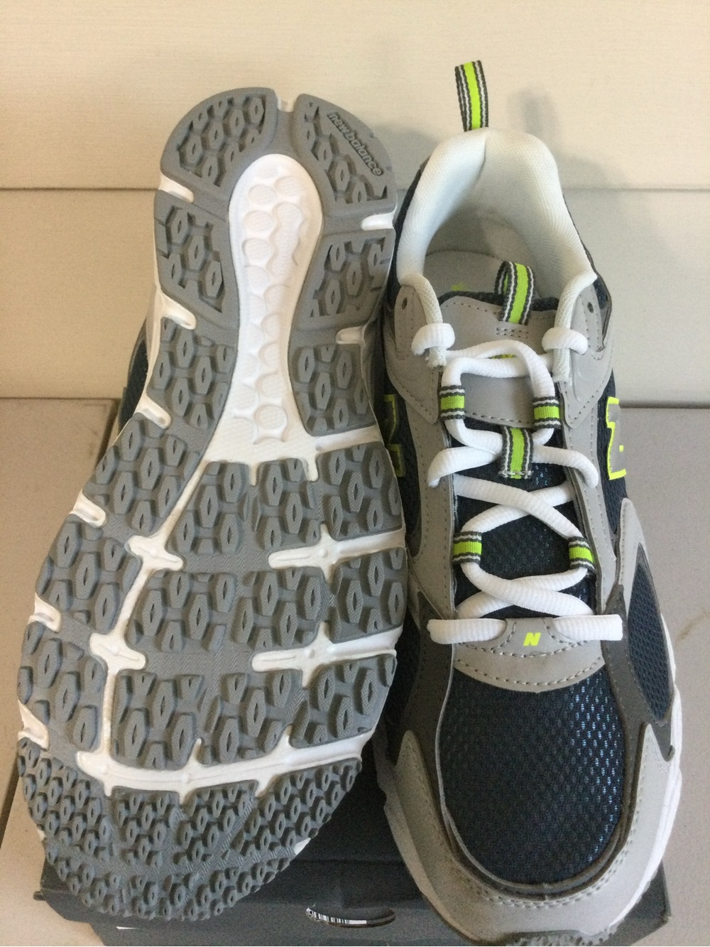 New Balance mens Grey, Navy and Lime Accent Sneakers - Picture 4 of 4